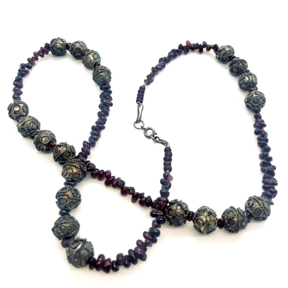 Vintage Deco Garnet Filigree Bead Necklace - Picture 15 of 15